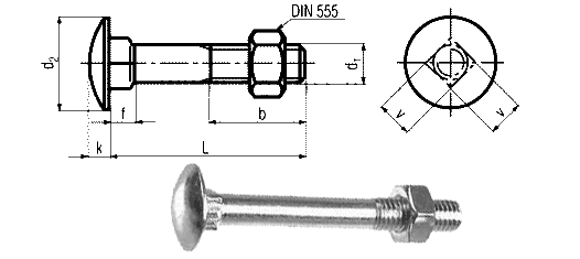 DIN 603 Mu - Carriage Bolts With Hexagon Nuts Dimension DIN 603 Mu - Carriage Bolts With Hexagon Nuts Dimension