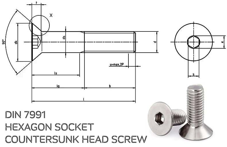 DIN 7991 Hexagon Socket Countersunk Head Screw Dimensions DIN 7991 Hexagon Socket Countersunk Head Screw Dimensions