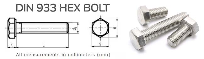DIN 933 Hex Bolt Dimensions