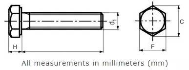 Metric Hex Head Screw dimensions